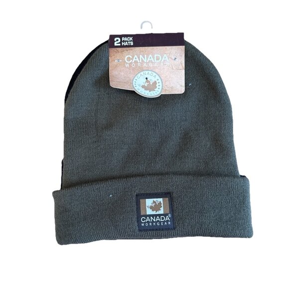 Canada Work Gear Beanie Knit Stocking Cap Hats 2 Pack Green Black NWT Winter - Picture 1 of 6